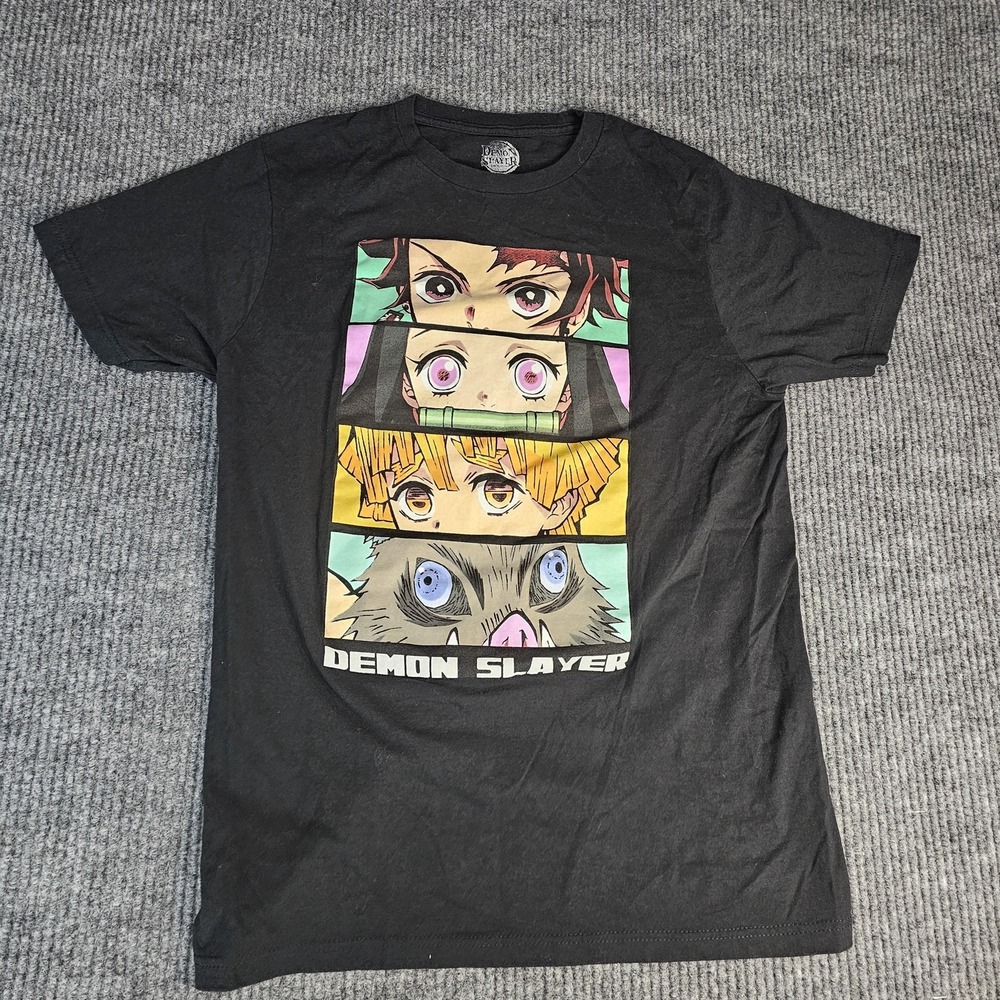 Demon Slayer Shirt Mens Medium Black Character Eyes Graphic Tee Anime Manga